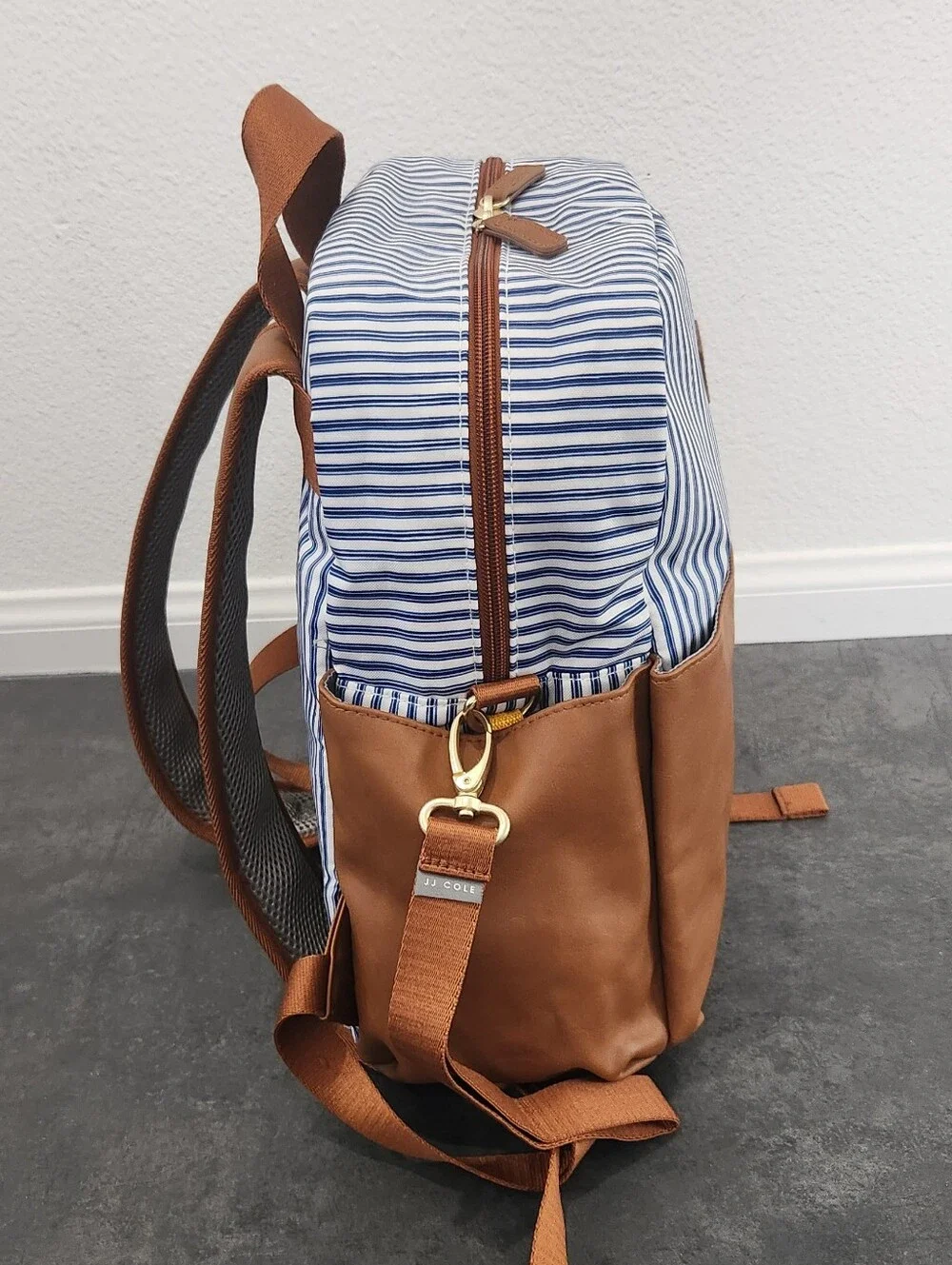 JJ Cole Tan & Blue Striped Backpack Diaper Bag